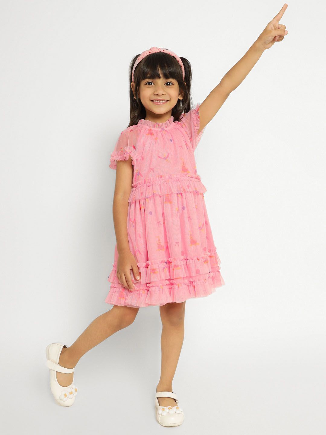 

Somersault Girls Floral Printed Cotton Mock Neck Fit & Flare Dress, Pink