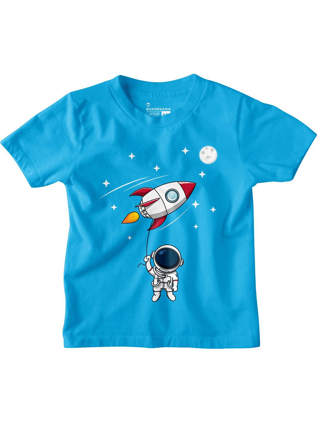 

BonOrganik Boys Printed Applique T-shirt, Turquoise blue