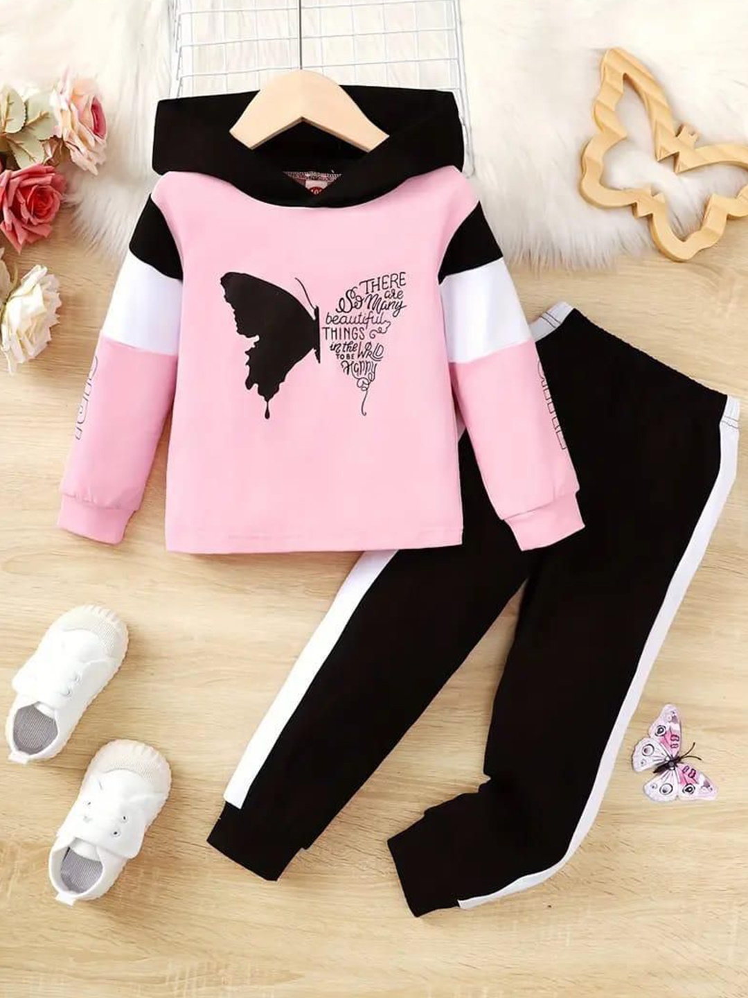 

BAESD Girls Hooded Printed Pure Cotton Sweatshirt with Joggers, Pink