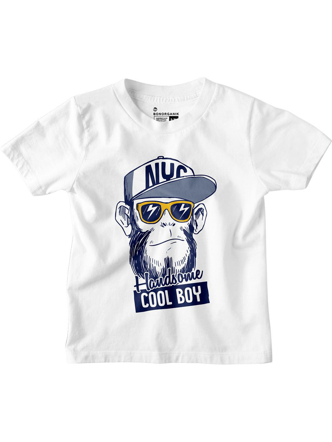 

BonOrganik Boys Graphic Printed Round Neck Cotton T-shirt, White