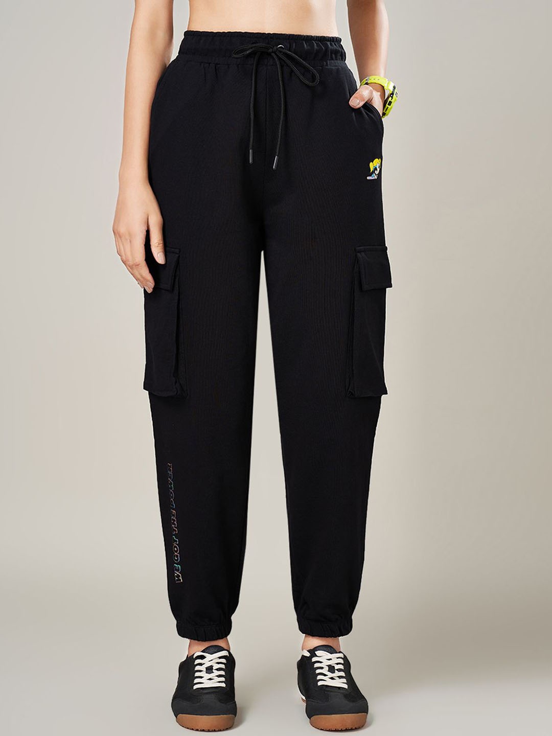 

Ajile by Pantaloons Women Mid Rise Cotton Joggers, Black