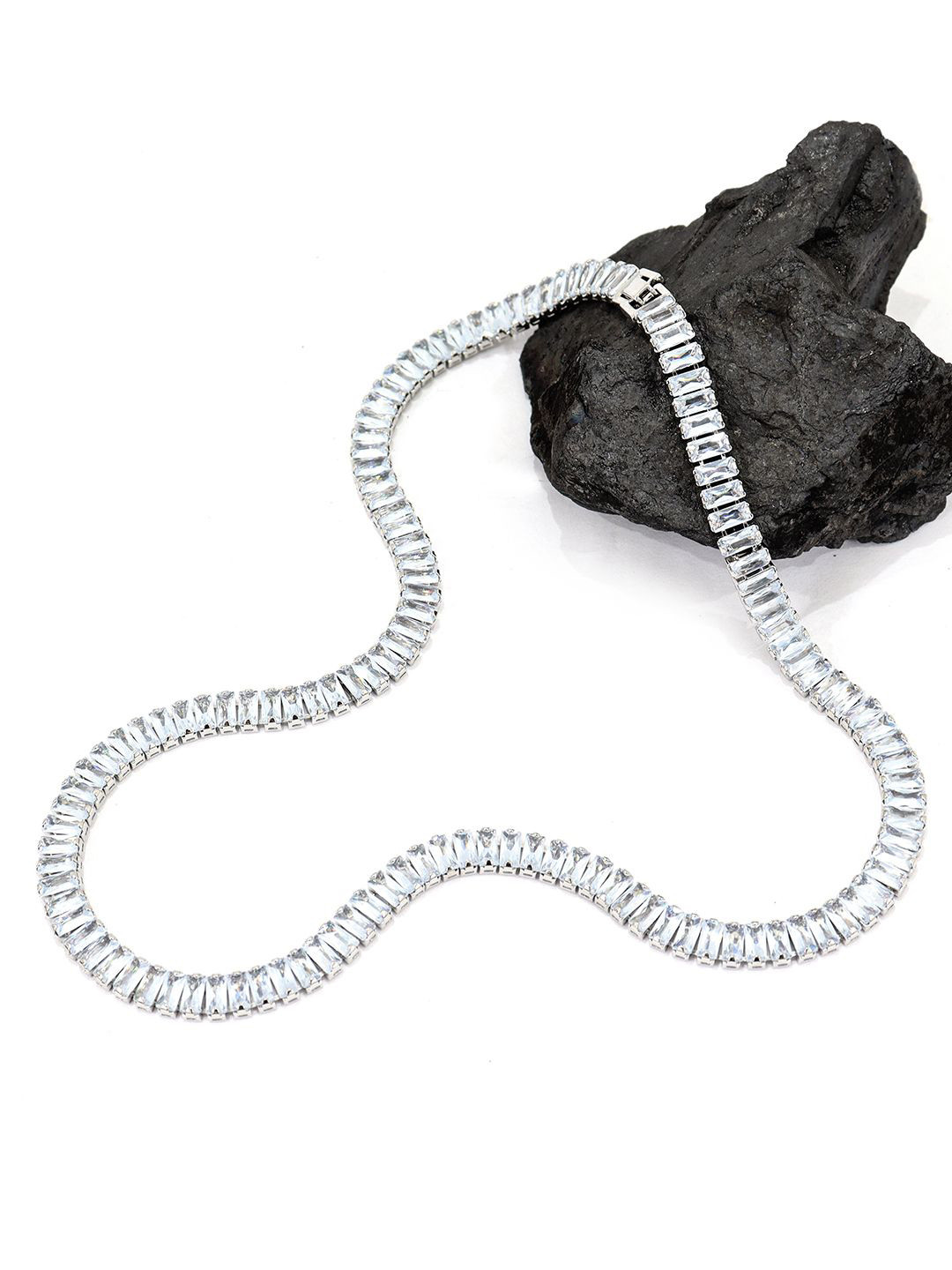 

KRENOZ Men Stainless Steel Silver-Plated Stone-Studded Chain