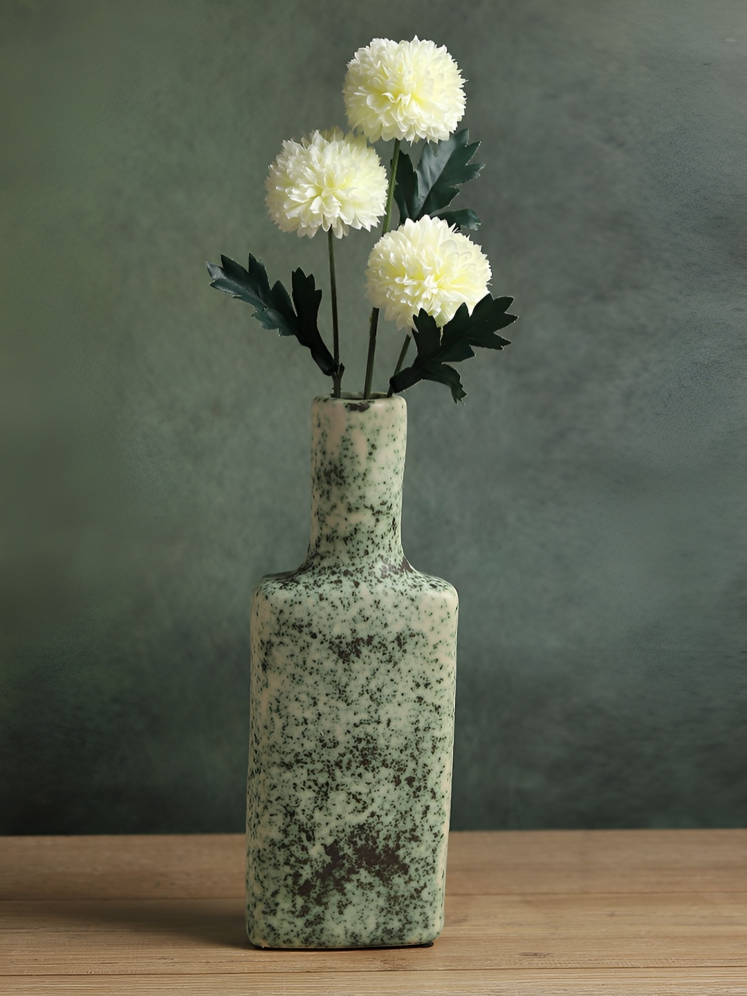 

HABERE INDIA Green & White Ceramic Flower Vase