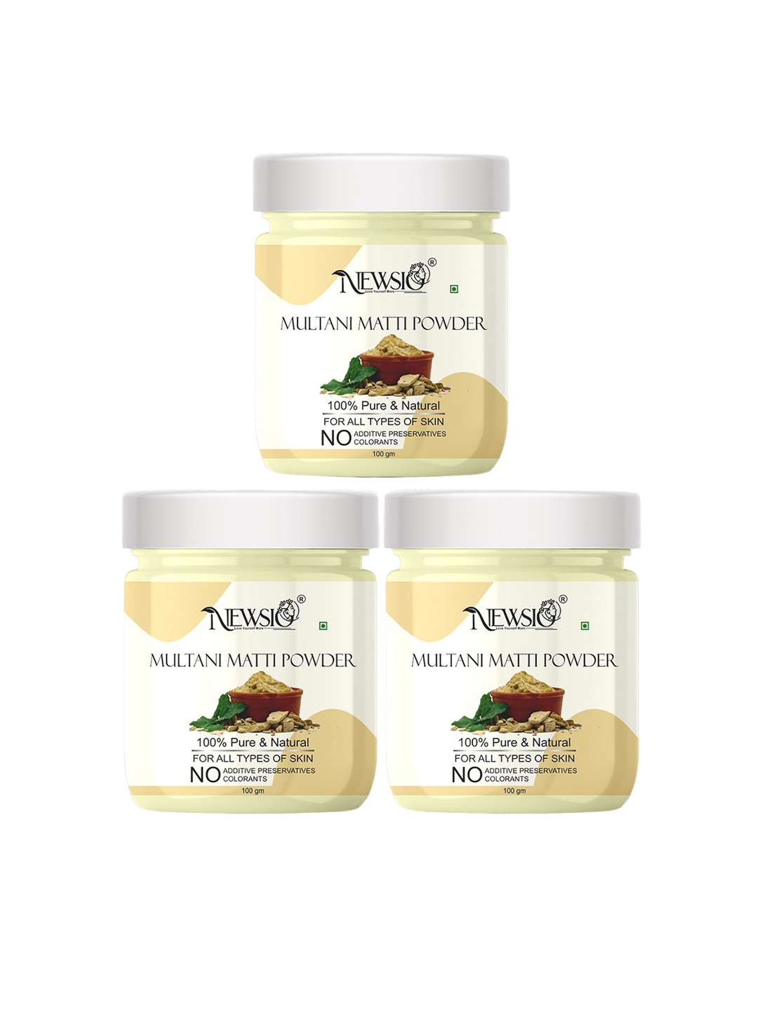 

Newsio Set Of 3 100% Pure & Natural Multani Mitti Powder For Acne & Pimples - 100 g Each, Metallic