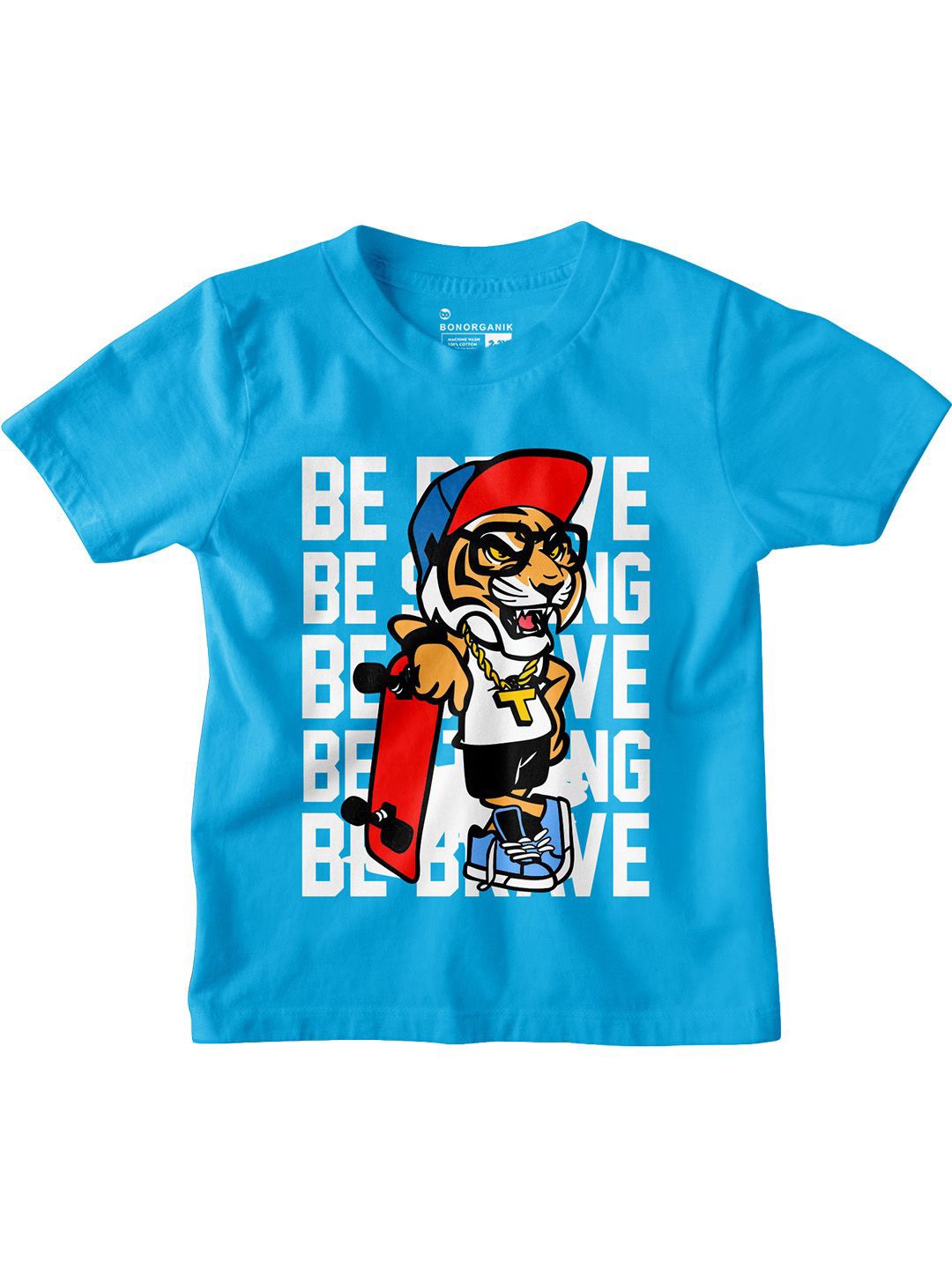 

BonOrganik Boys Graphic Printed Round Neck Cotton T-shirt, Turquoise blue