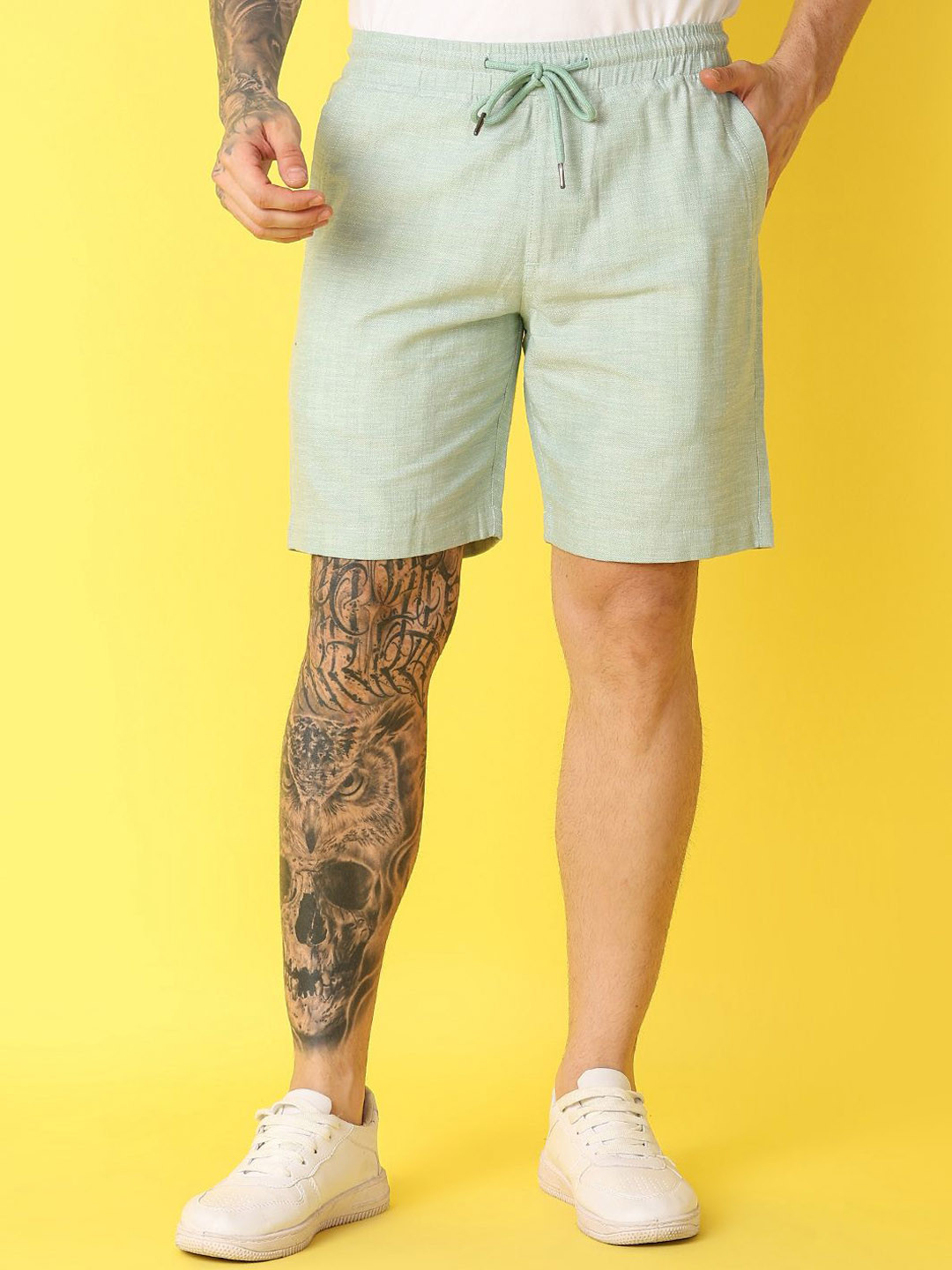 

V-Mart Men Solid Cotton Shorts, Green