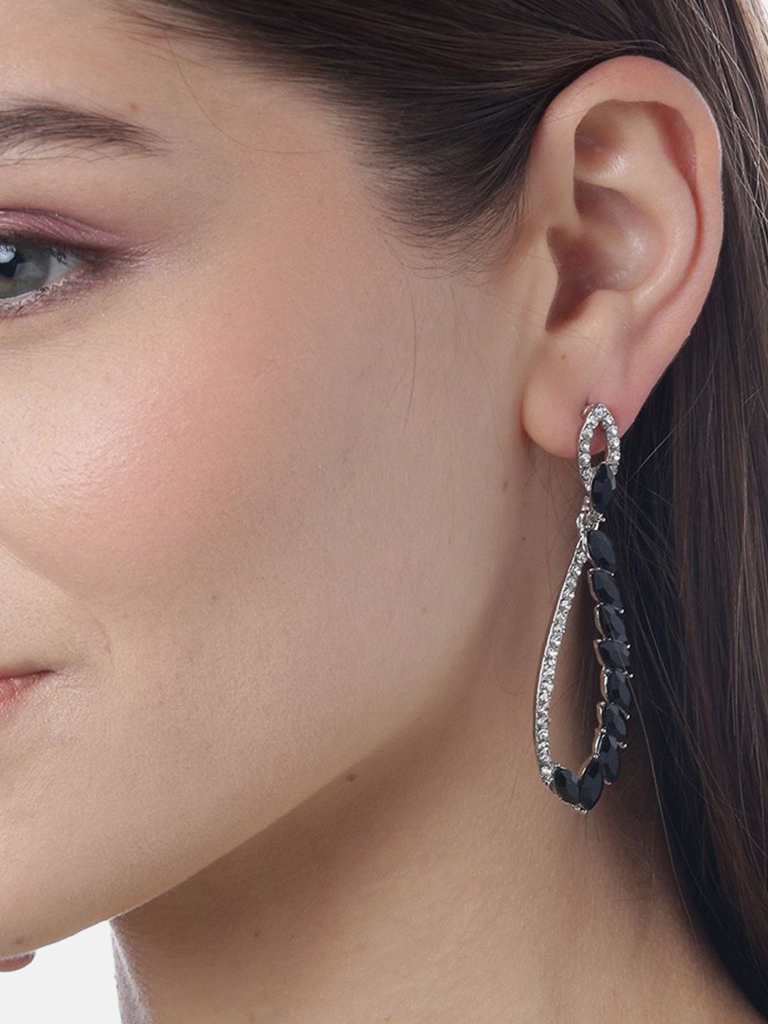 

YouBella Silver-Plated Teardrop Shaped Stone Studded Drop Earrings