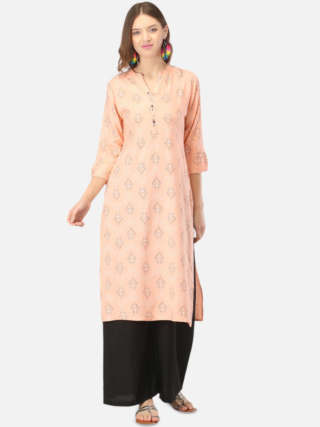 

Biyu Bandhani Printed Regular Cotton Straight Kurta, Peach