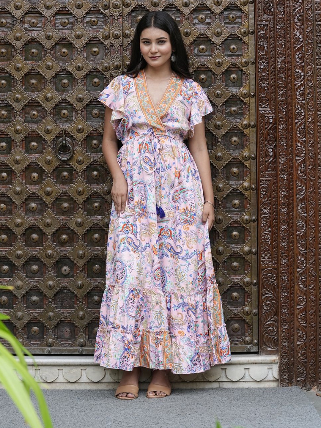 

YASH GALLERY Women Ethnic Motifs Printed Wrap Dress, Pink