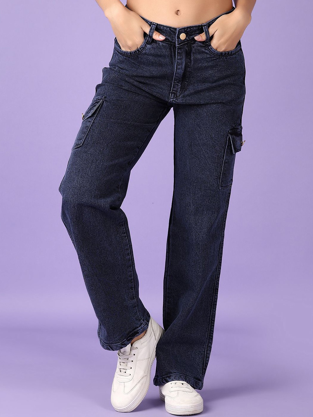 

V-Mart Women Cotton Mid-Rise Clean Look Cargo Styles Jeans, Blue