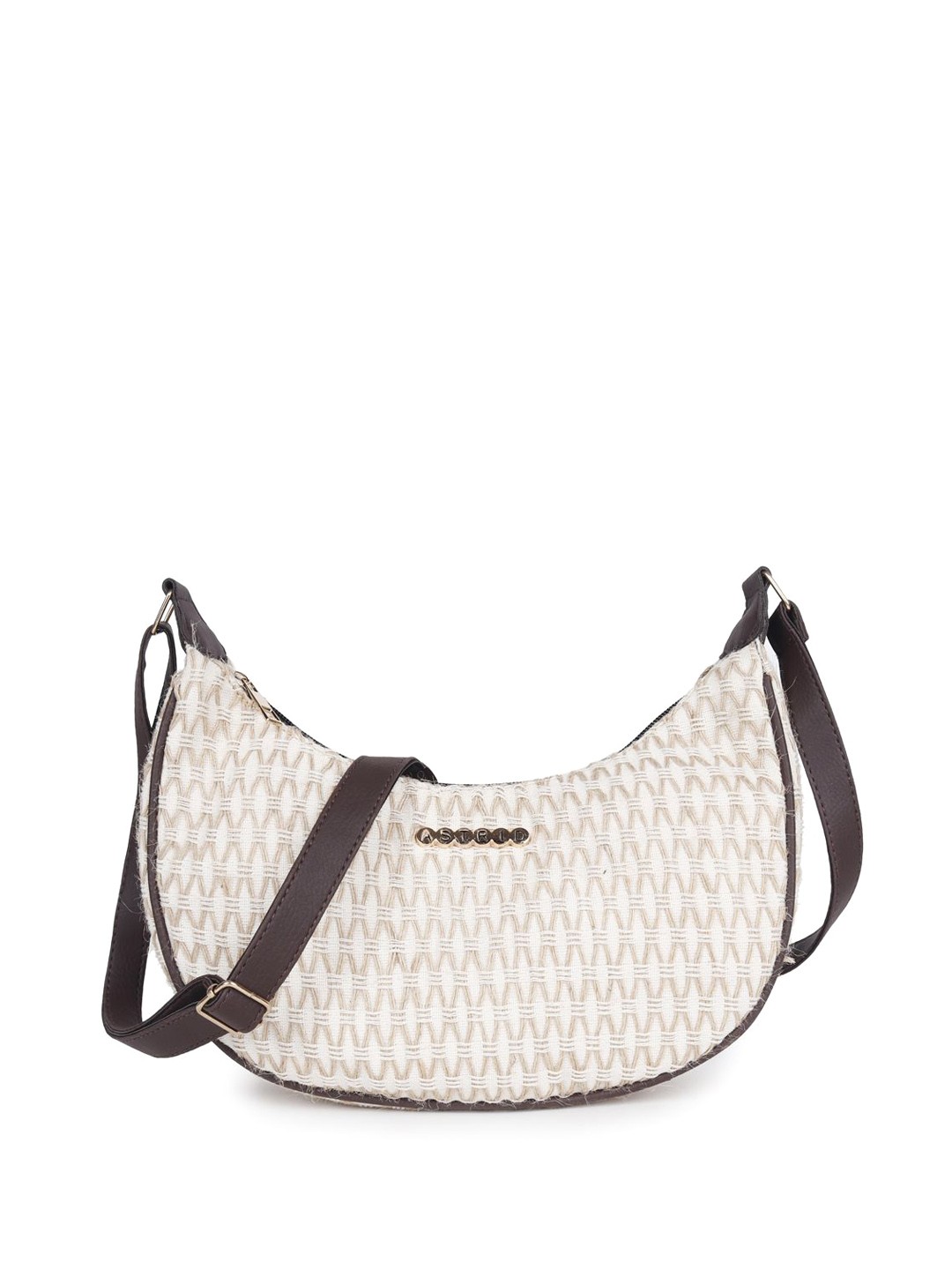 

ASTRID Women Textured Half Moon Sling Bag, Beige