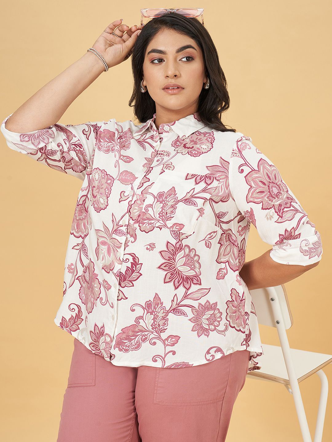 

Honey Curvytude by Pantaloons Women Floral Print Shirt Style Top, Off white