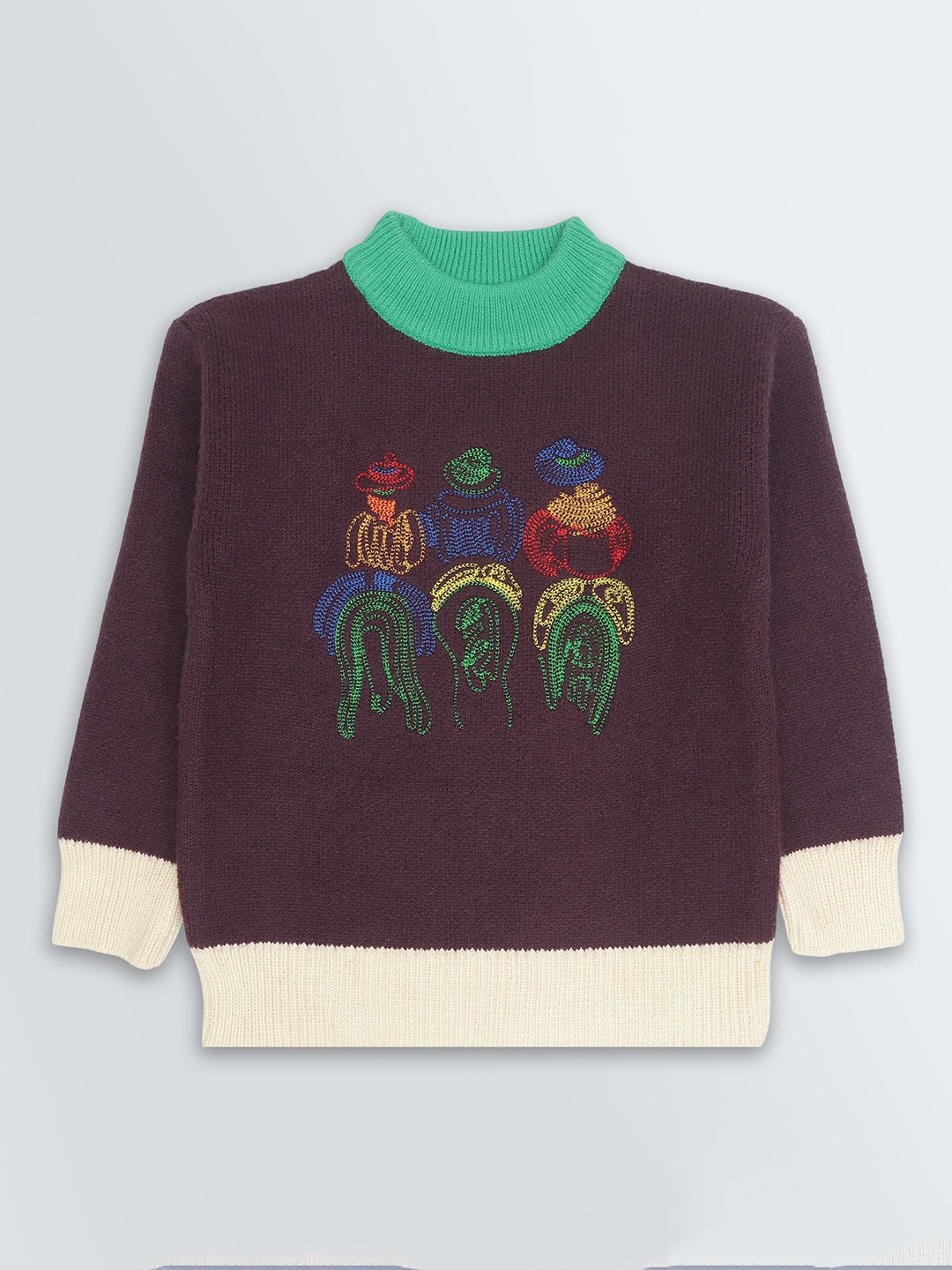 

KNITCO Unisex Kids Embroidered Round Neck Pullover, Brown