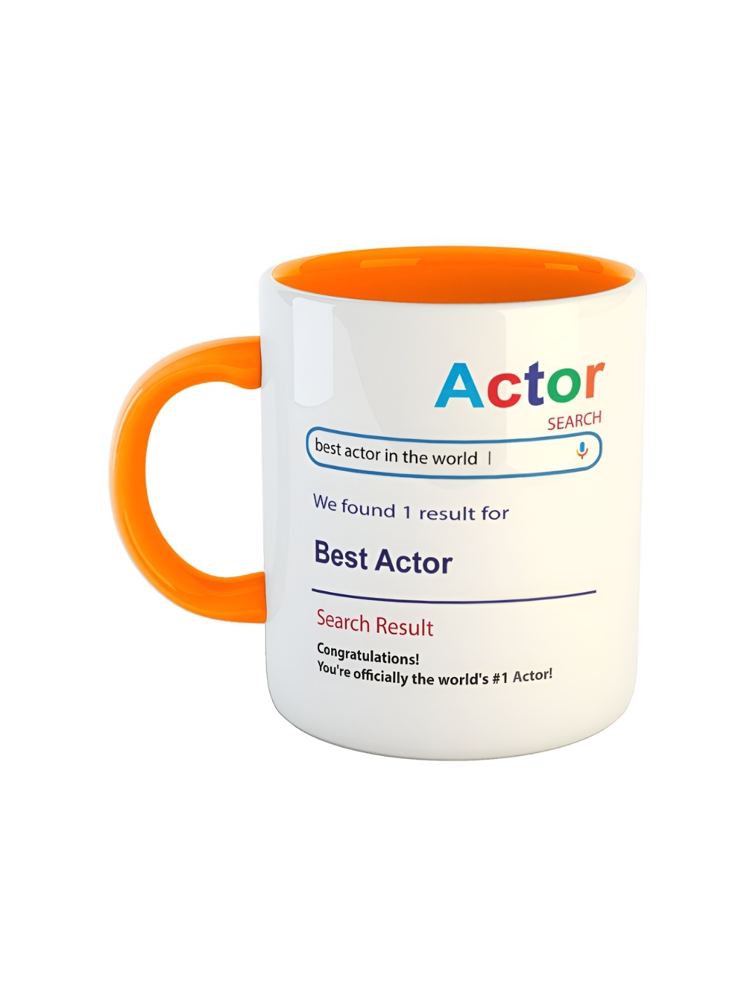 

ARTBUG White & Orange-Coloured Best Actor Printed Glossy Ceramic Coffee Mug 330 ML