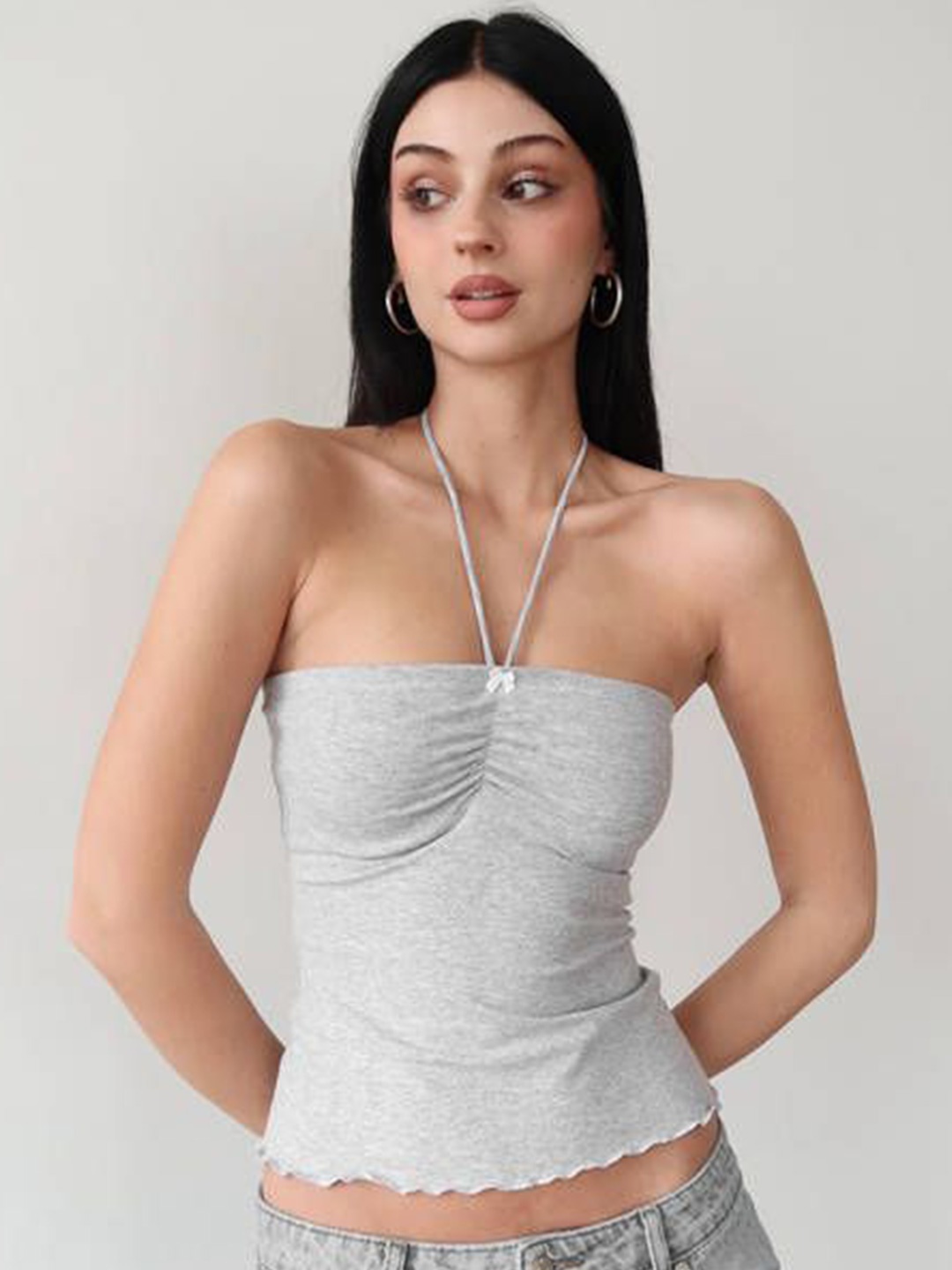 

HERE&NOW Women Halter Neck Tube Top, Grey