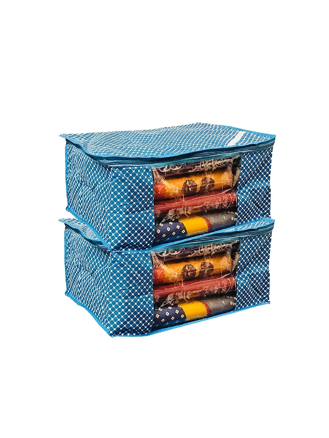 

Kuber Industries Blue 2 Pieces Polka Dots Printed Saree Organisers