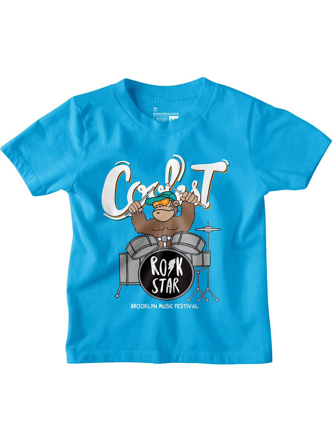 

BonOrganik Boys Graphic Printed Round Neck Cotton T-shirt, Turquoise blue