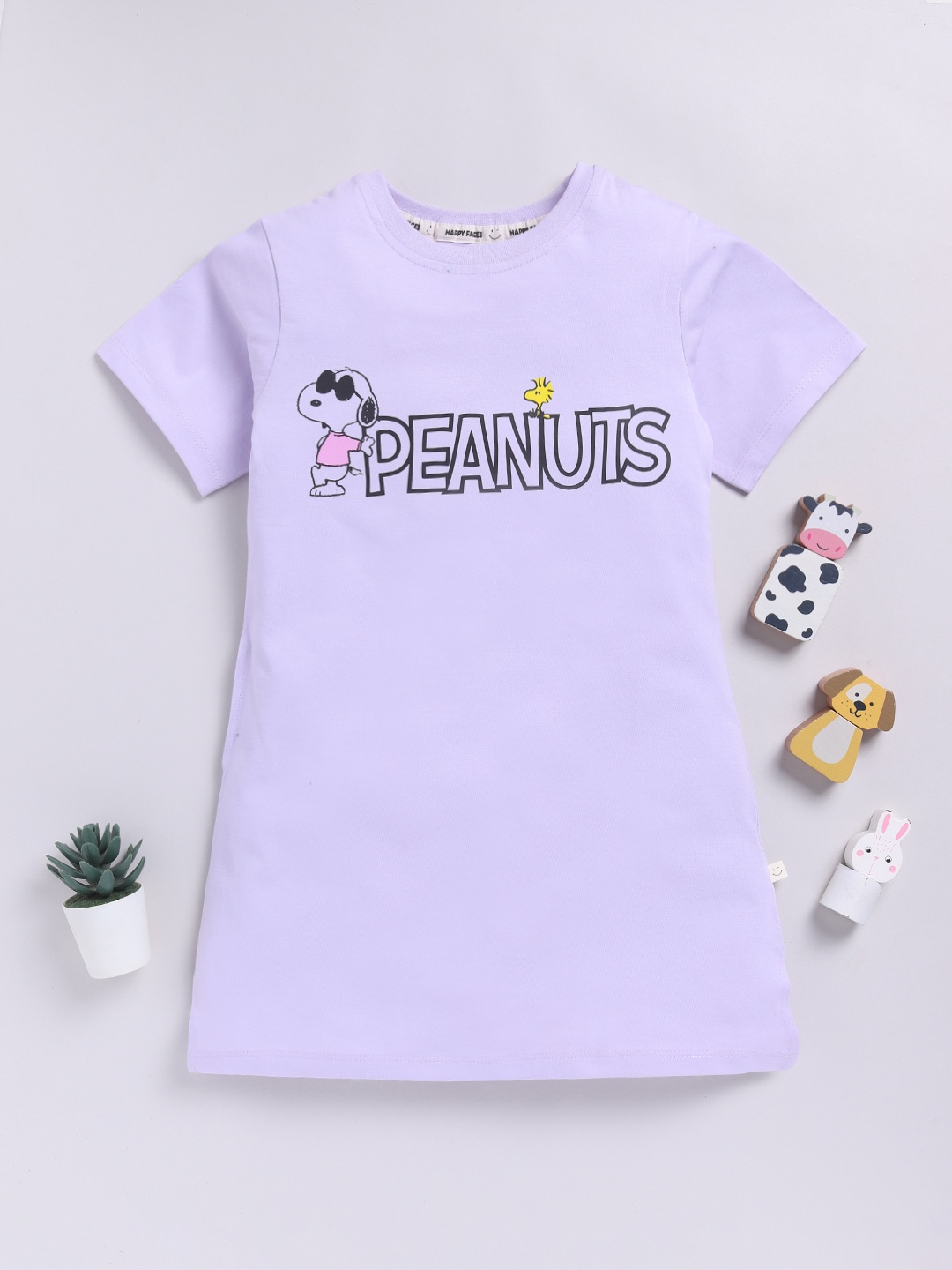 

Happy Faces Kids Girls Printed Pure Cotton Longline T-Shirt, Lavender