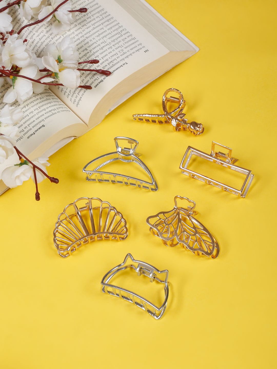 

YouBella Women Set Of 6 Claw Clip, Gold