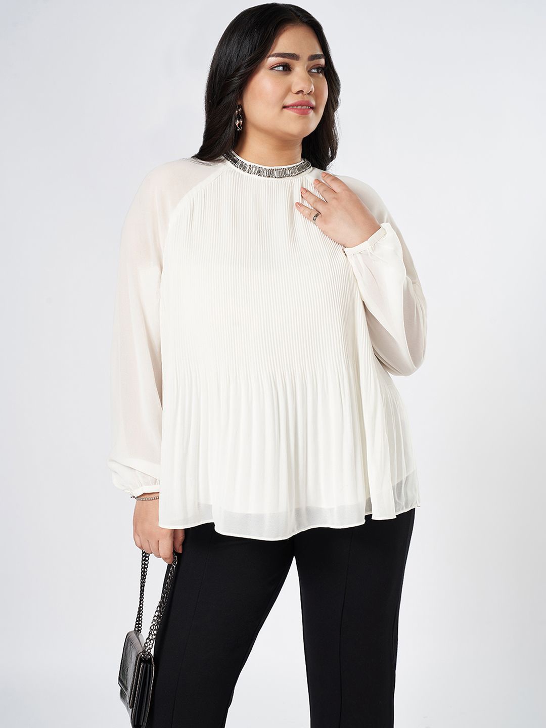 

Honey Curvytude by Pantaloons Women Solid A-Line Top, Cream