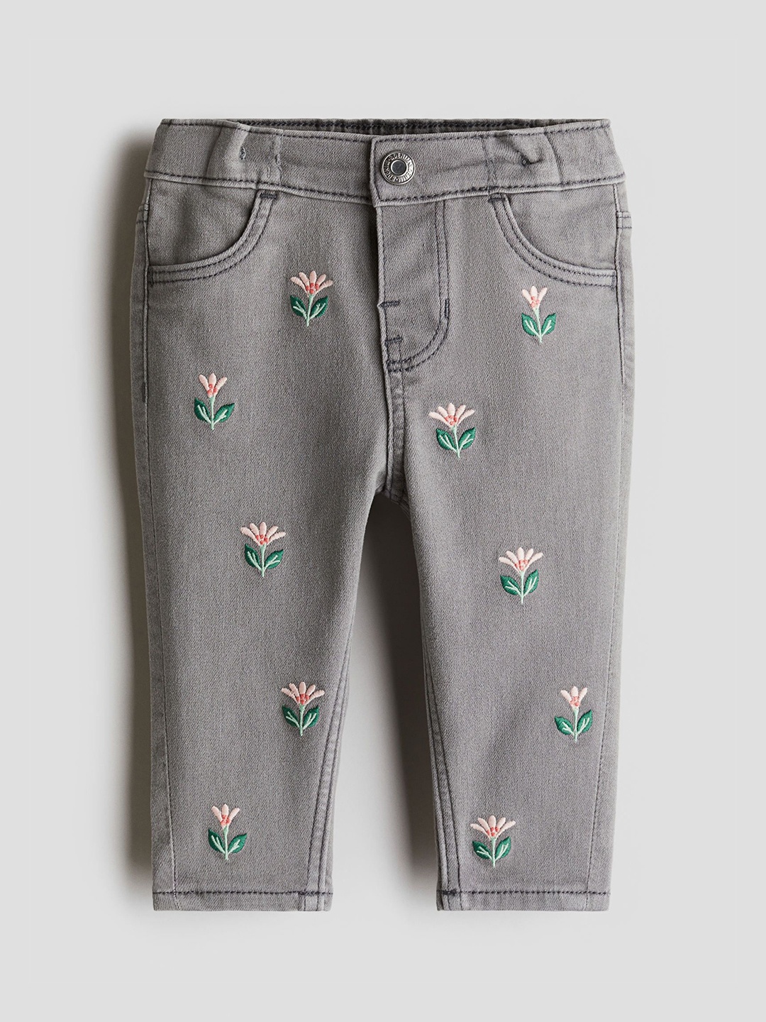 

H&M Infant Girls Embroidered Jeans, Grey