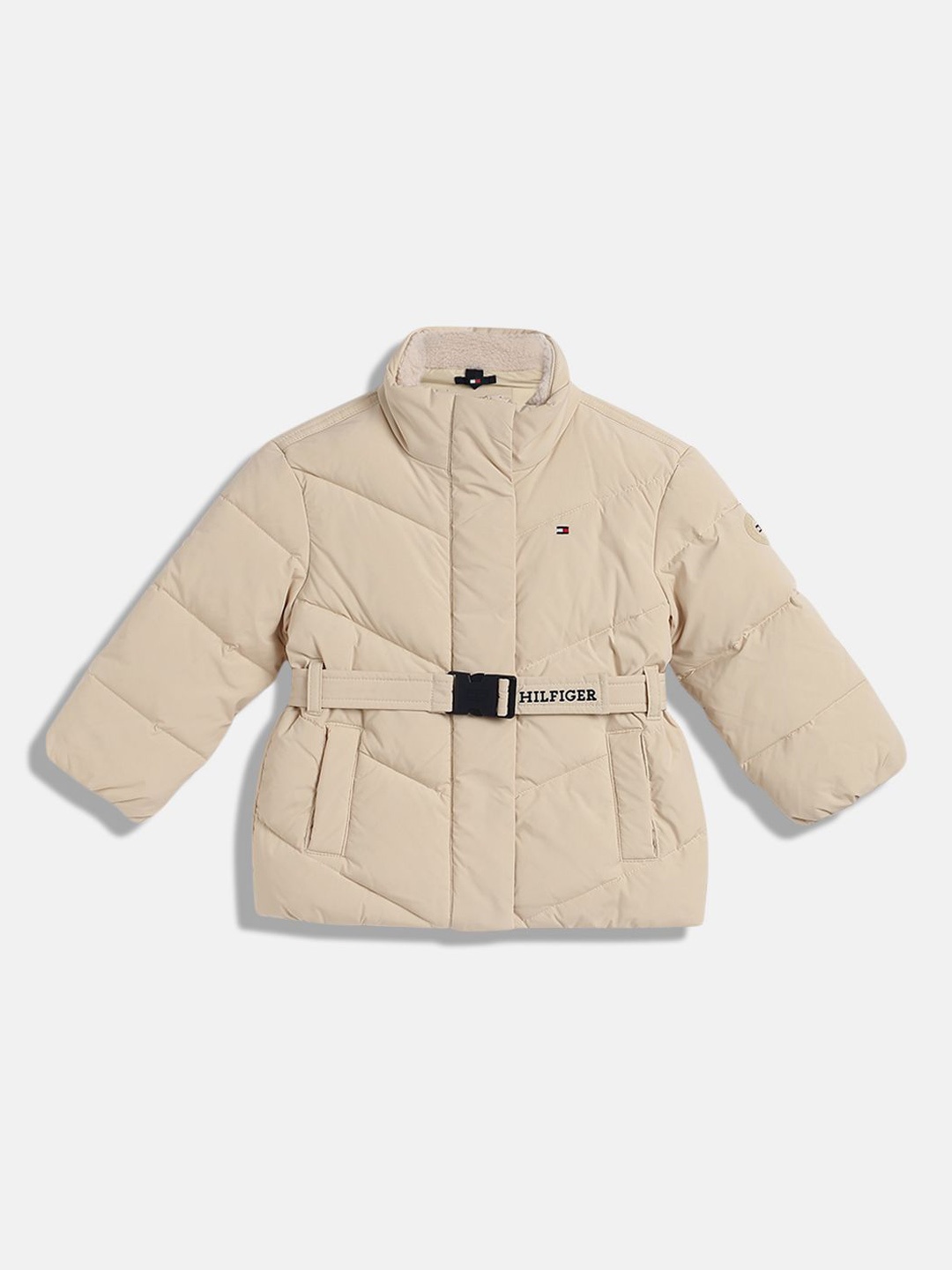 

Tommy Hilfiger Boys Mock Collar Solid Casual Padded Jacket, Beige