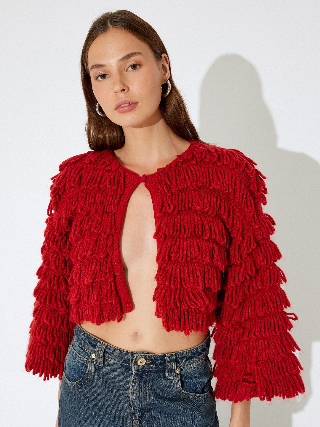 

Koton Women Cable Knit Round Neck Poncho Sweater, Maroon