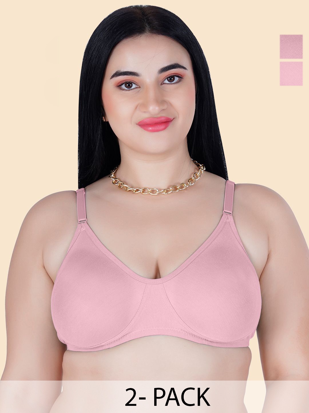 

KOMLI Pack Of 2 Full Coverage Cotton T-shirt Bra, Pink