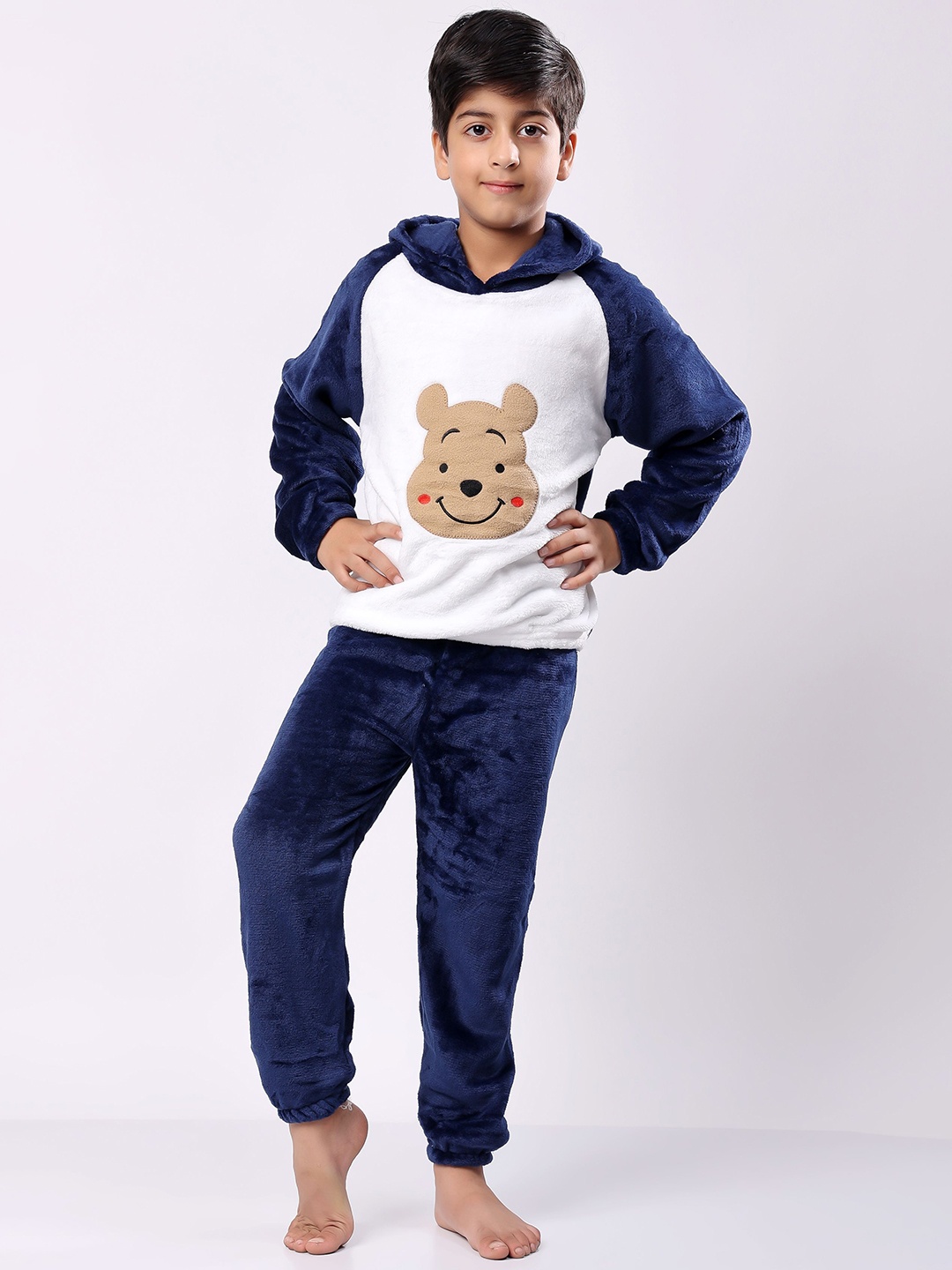 

Lugo Kids Printed Long Sleeves Hooded Neck Slip-On Night suit, Navy blue