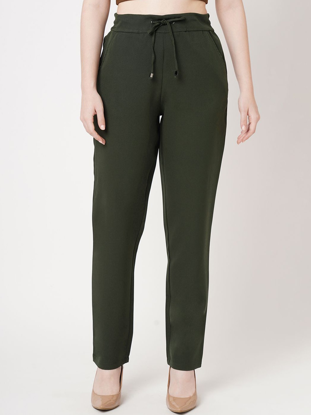 

Kraus Jeans Women Regular Fit High-Rise Trousers, Olive