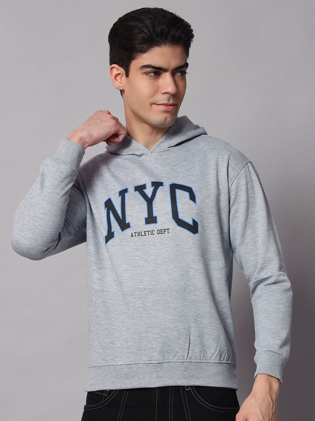 

Obaan Men Printed Hooded Pullover Sweatshirt, Grey