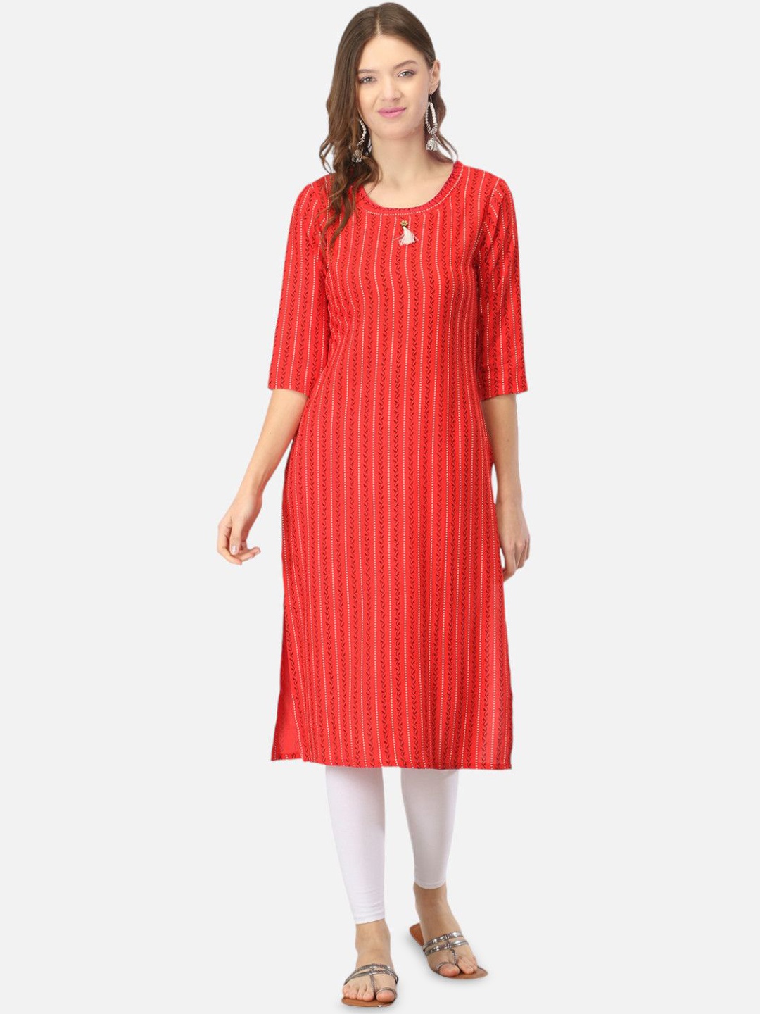 

Biyu Floral Printed Cotton Straight Kurta, Red