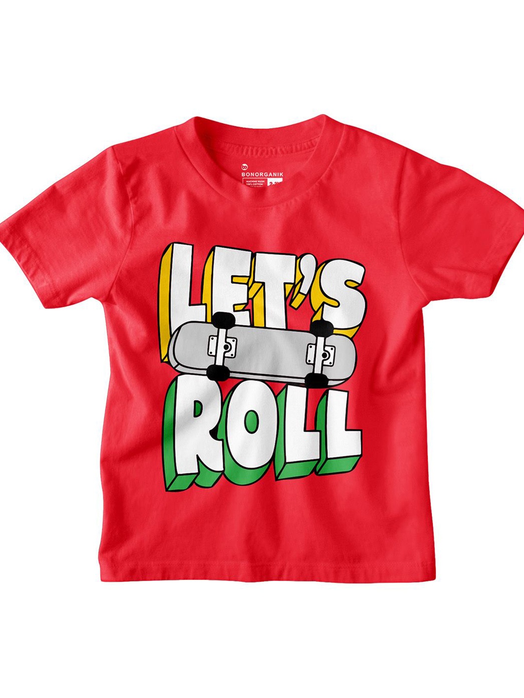 

BonOrganik Boys Graphic Printed Round Neck Cotton T-shirt, Red