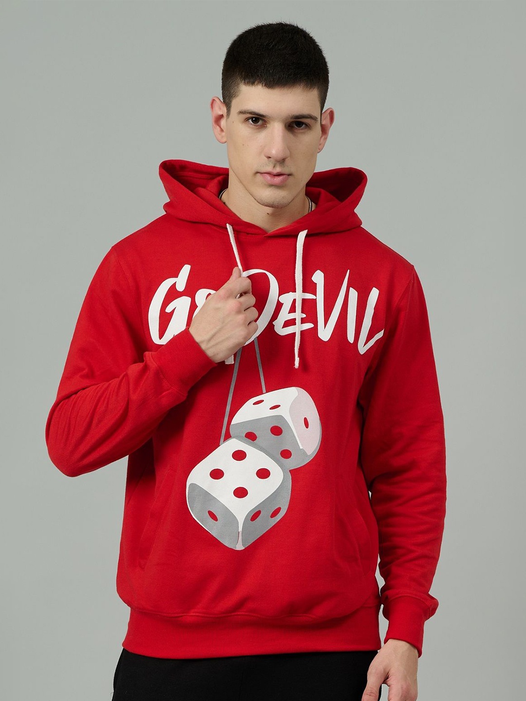 

GO DEVIL Men Printed Hooded Sweatshirt, Red