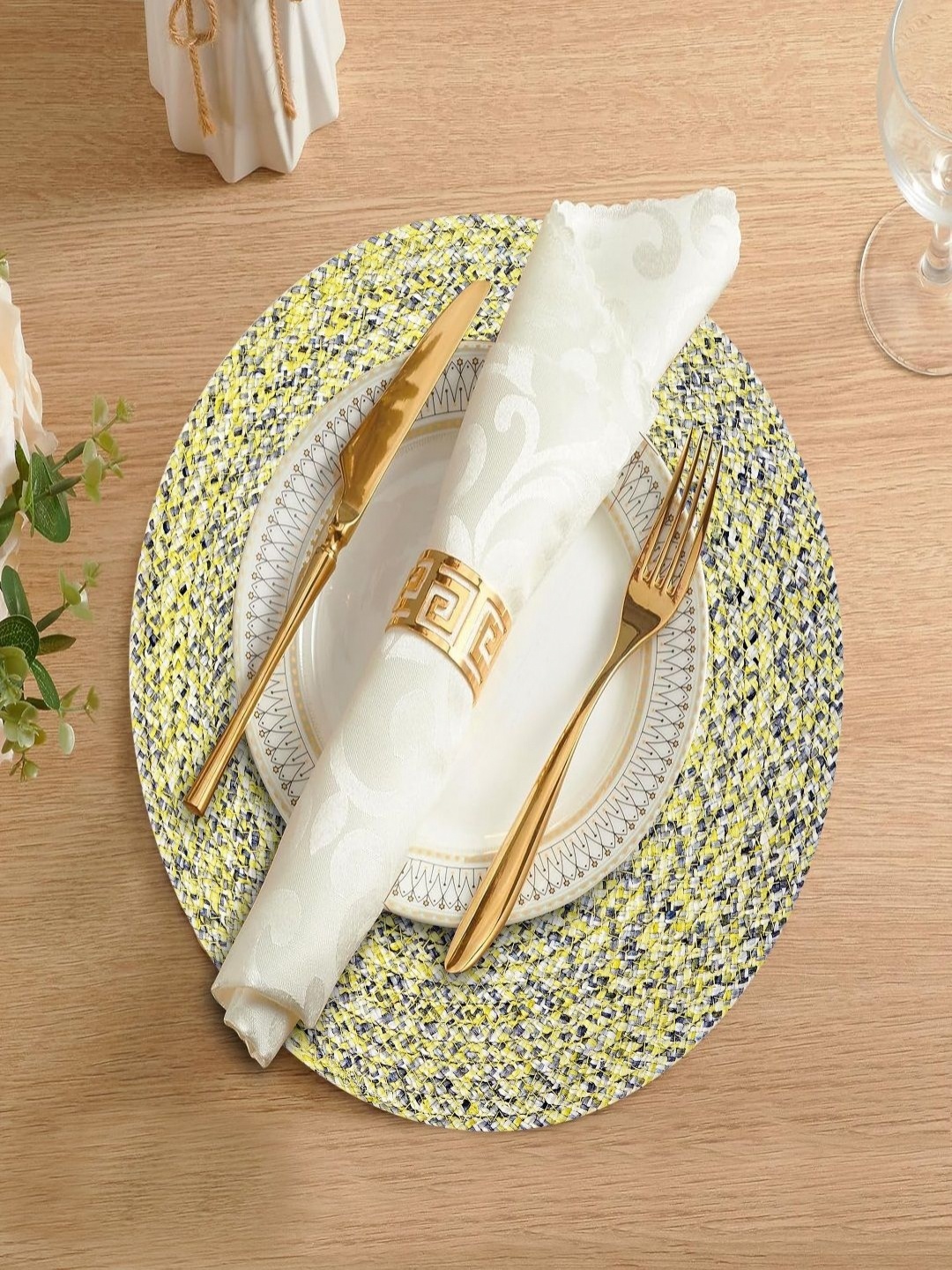 

LADLI JEE Lime Green Printed Round Table Placemat