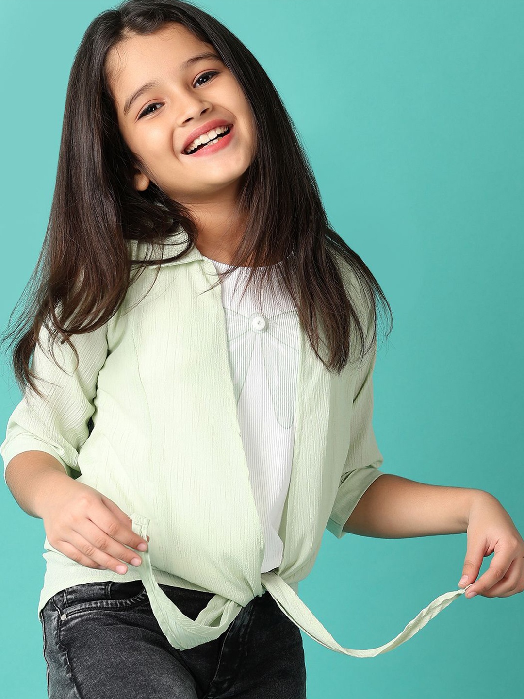 

V-Mart Girls Cotton Shirt Style Top, Green