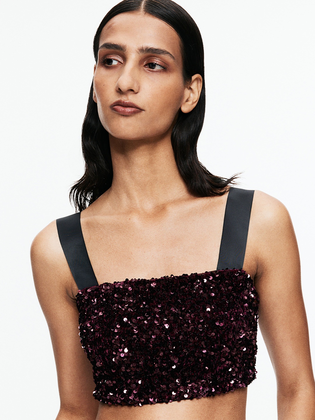 

H&M Women Sequined Bralette Top, Blue