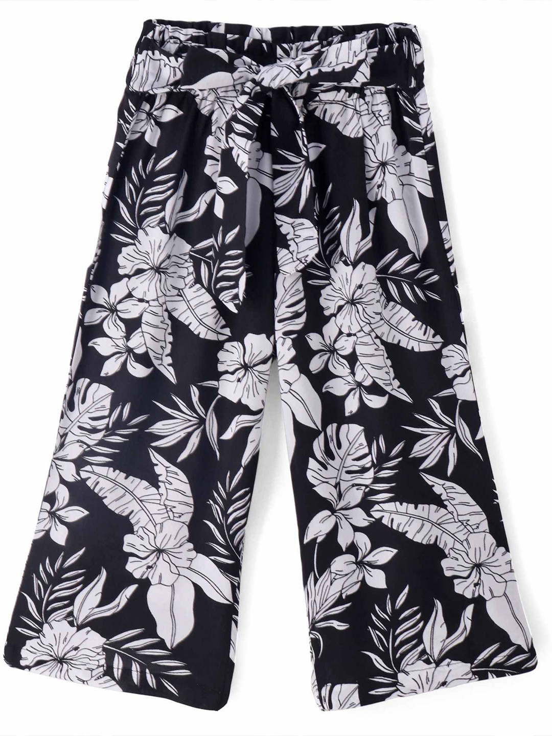 

CrayonFlakes Girls Floral Printed Palazzos, Black