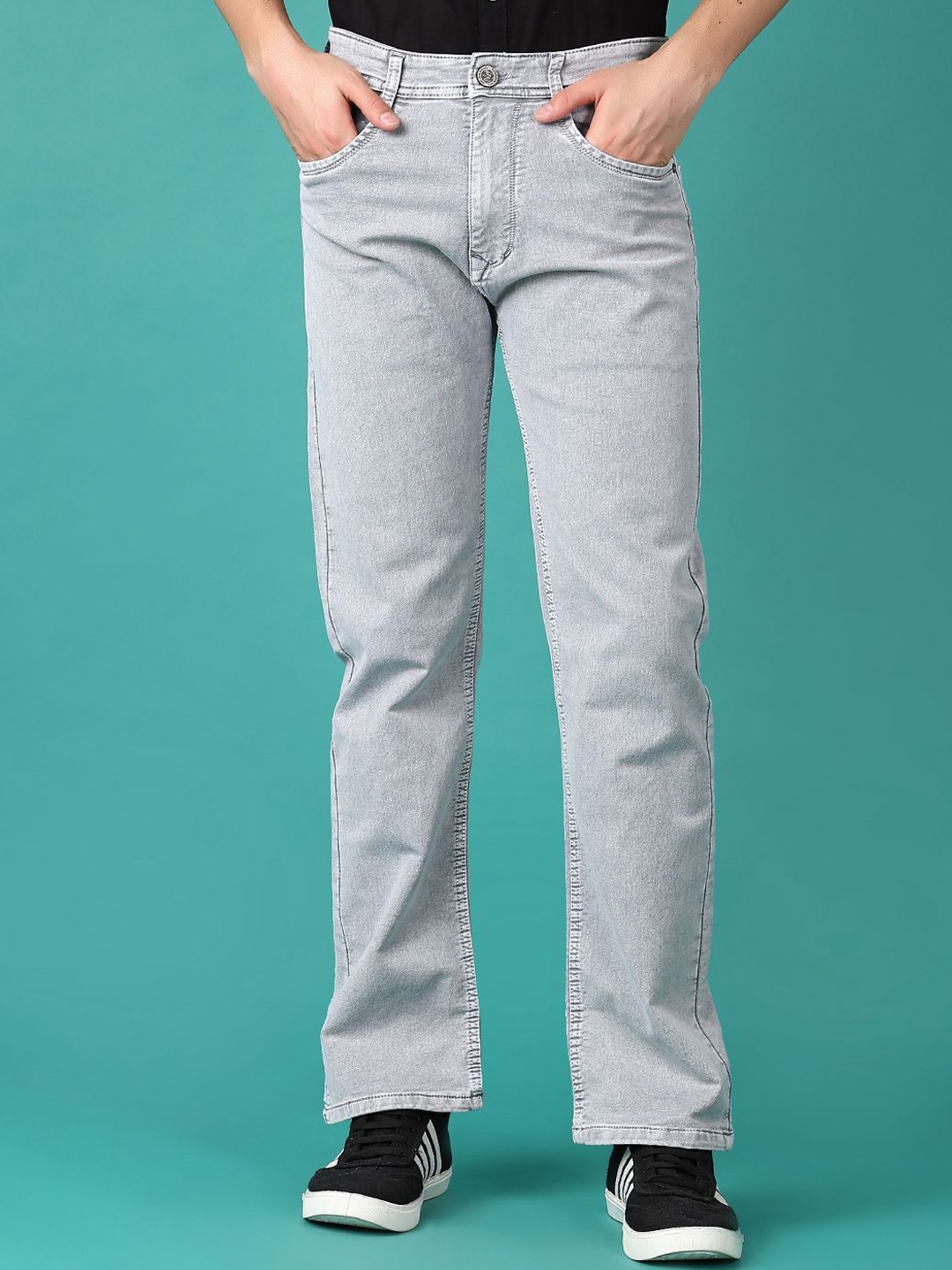 

V-Mart Men Cotton Regular Fit Light Fade Stretchable Jeans, Grey