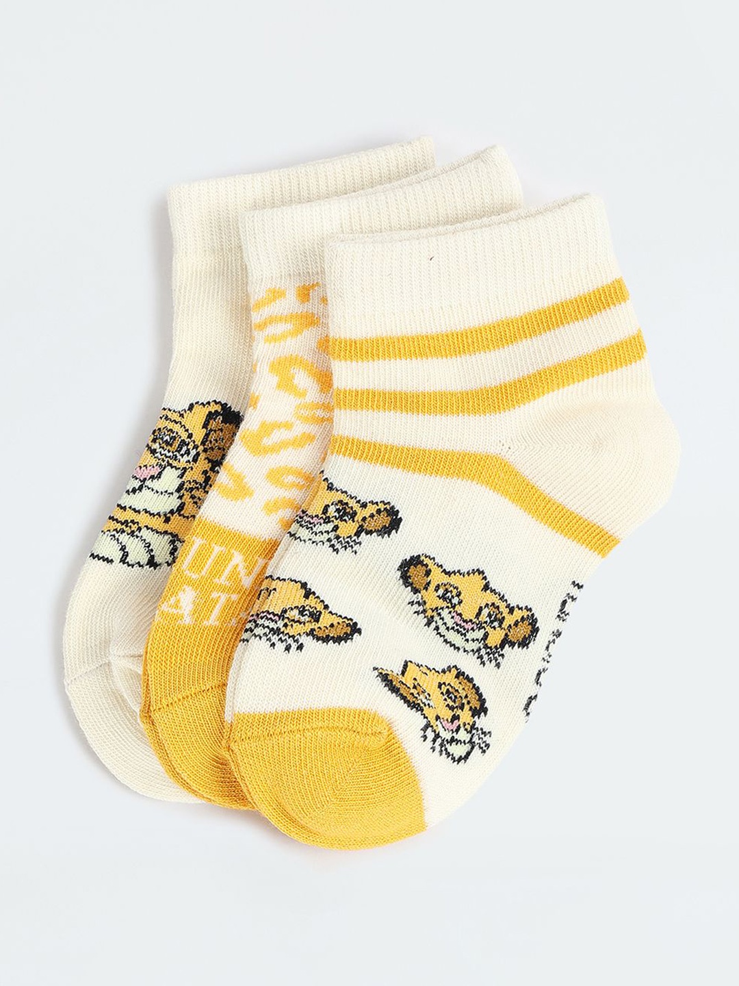 

max Boys Pack Of 3 Cotton Patterned Ankle Length Socks, Off white