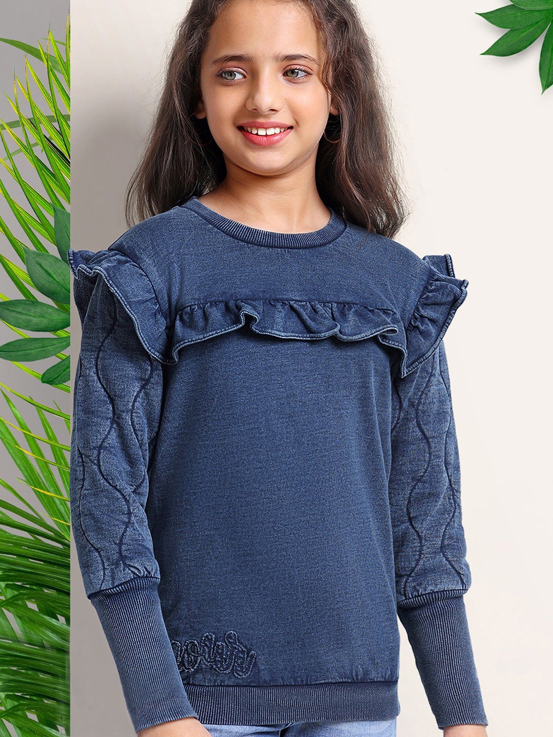 

ARIAS By LARA DUTTA Girls Cotton Round Neck Long Sleeves Sweatshirt, Navy blue