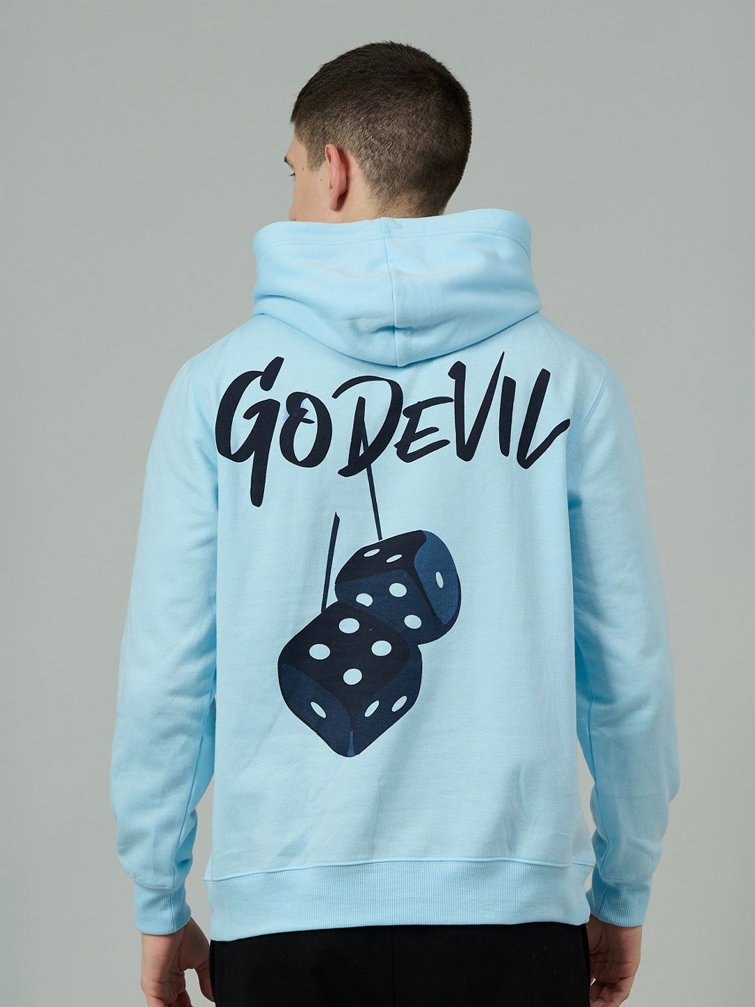 

GO DEVIL Men Printed Hooded Sweatshirt, Blue