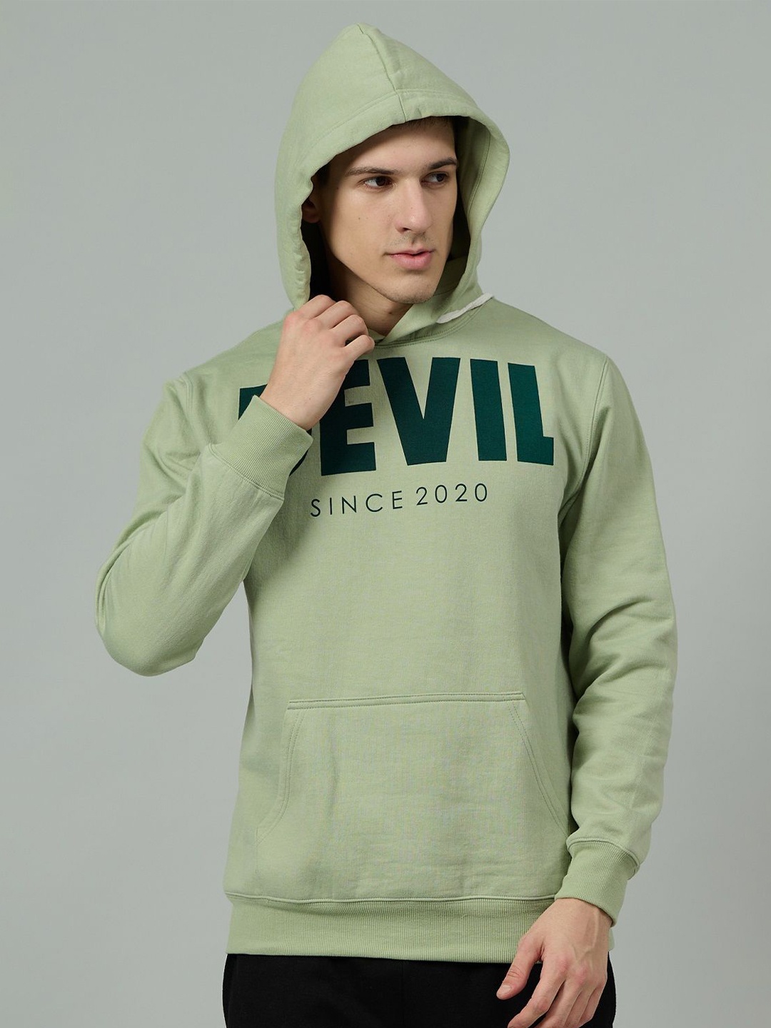 

GO DEVIL Men Printed Hooded Pullover Sweatshirt, Sea green