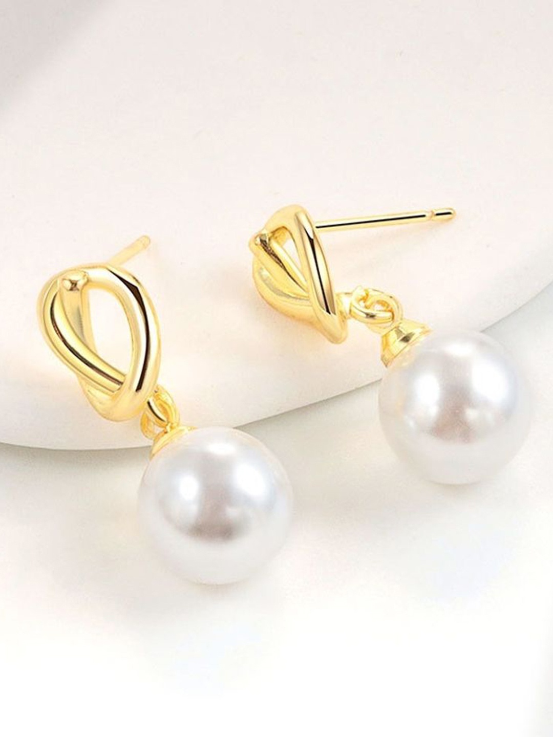 

MYKI Stainless Steel Gold-Plated Contemporary Drop Earrings
