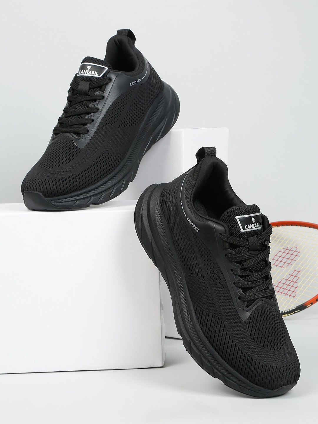 

Cantabil Men Mesh Lace-Ups Running Sports Shoes, Black