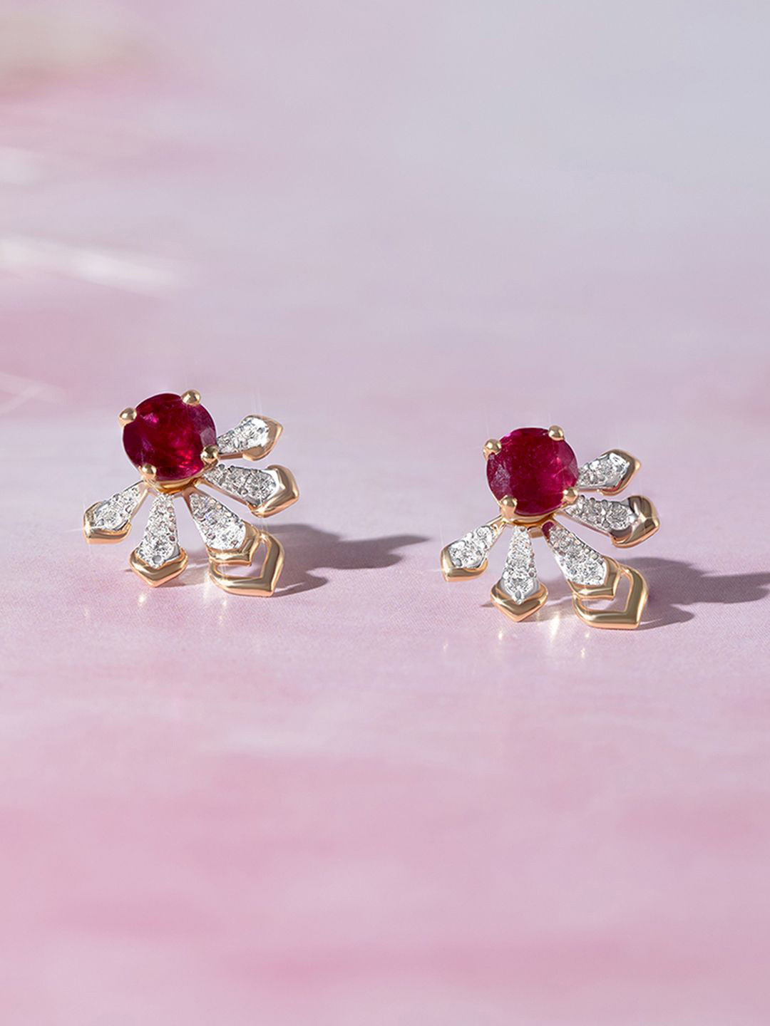 

Mia by Tanishq 18KT Gold Ruby & Diamond Studded Stud Earrings - 2.69 g