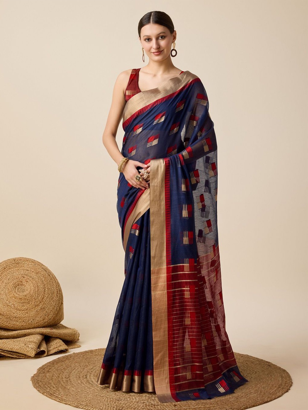 

Suha Woven Design Zari Kota Sarees, Navy blue