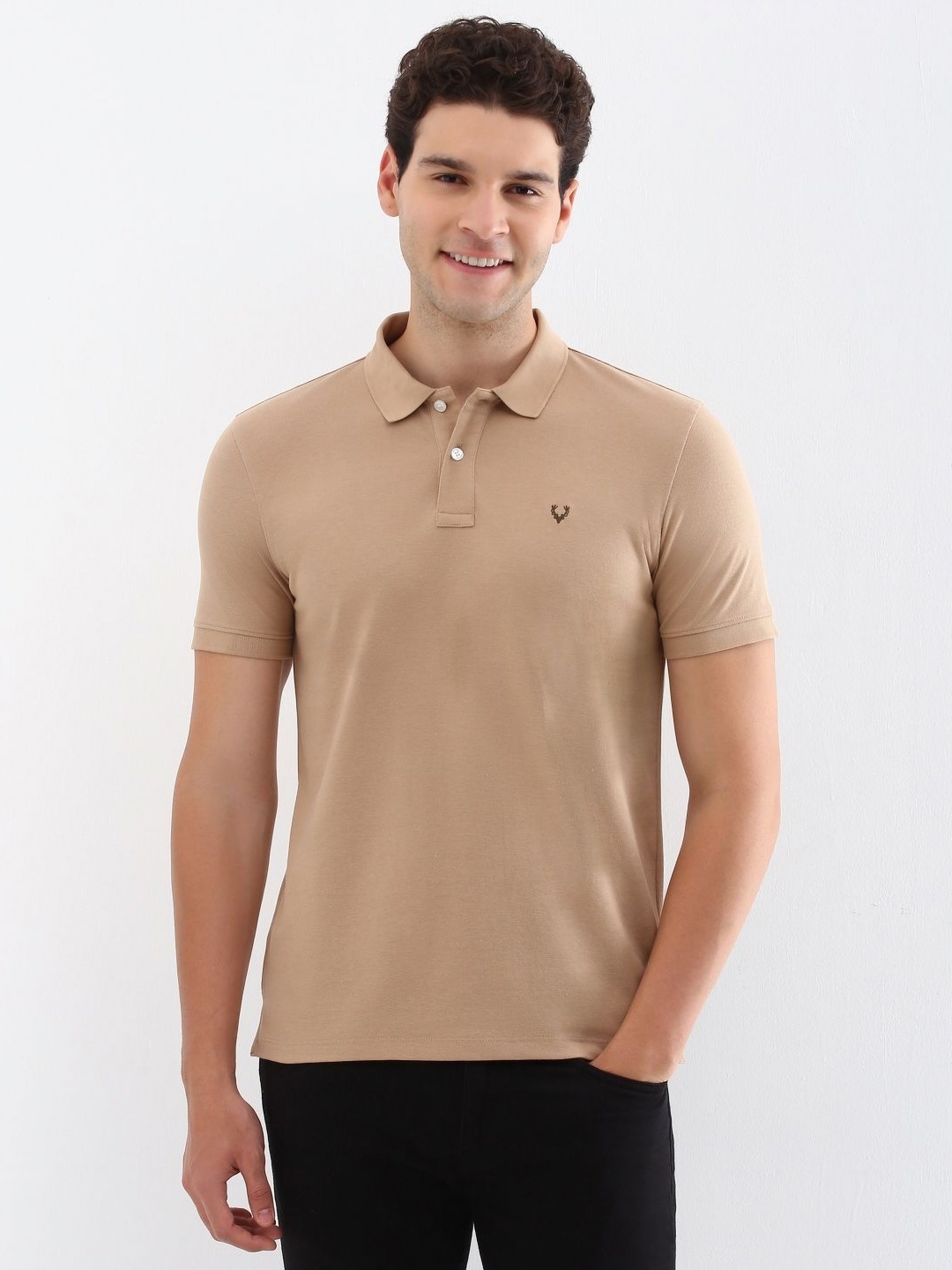 

Allen Solly Men Solid Polo Collar Cotton T-shirt, Beige