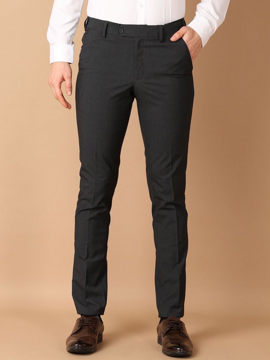 

J White by Vmart Men Slim Fit Mid-Rise Cotton Formal Trousers, Black