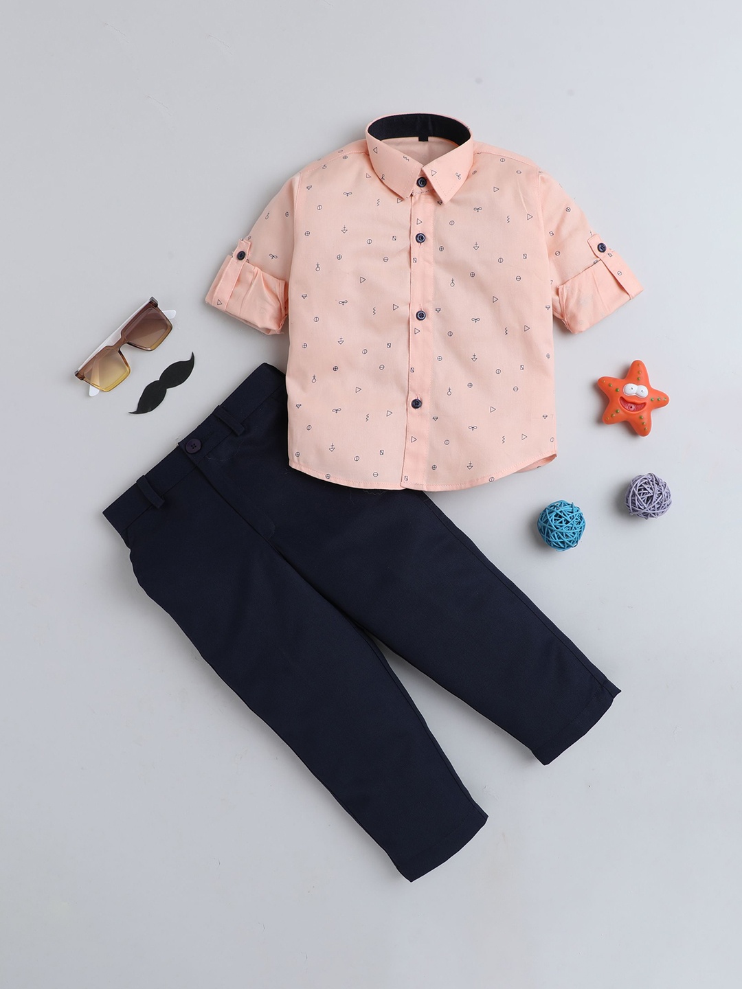 

Lil homies Boys Printed Shirt with Trousers, Peach